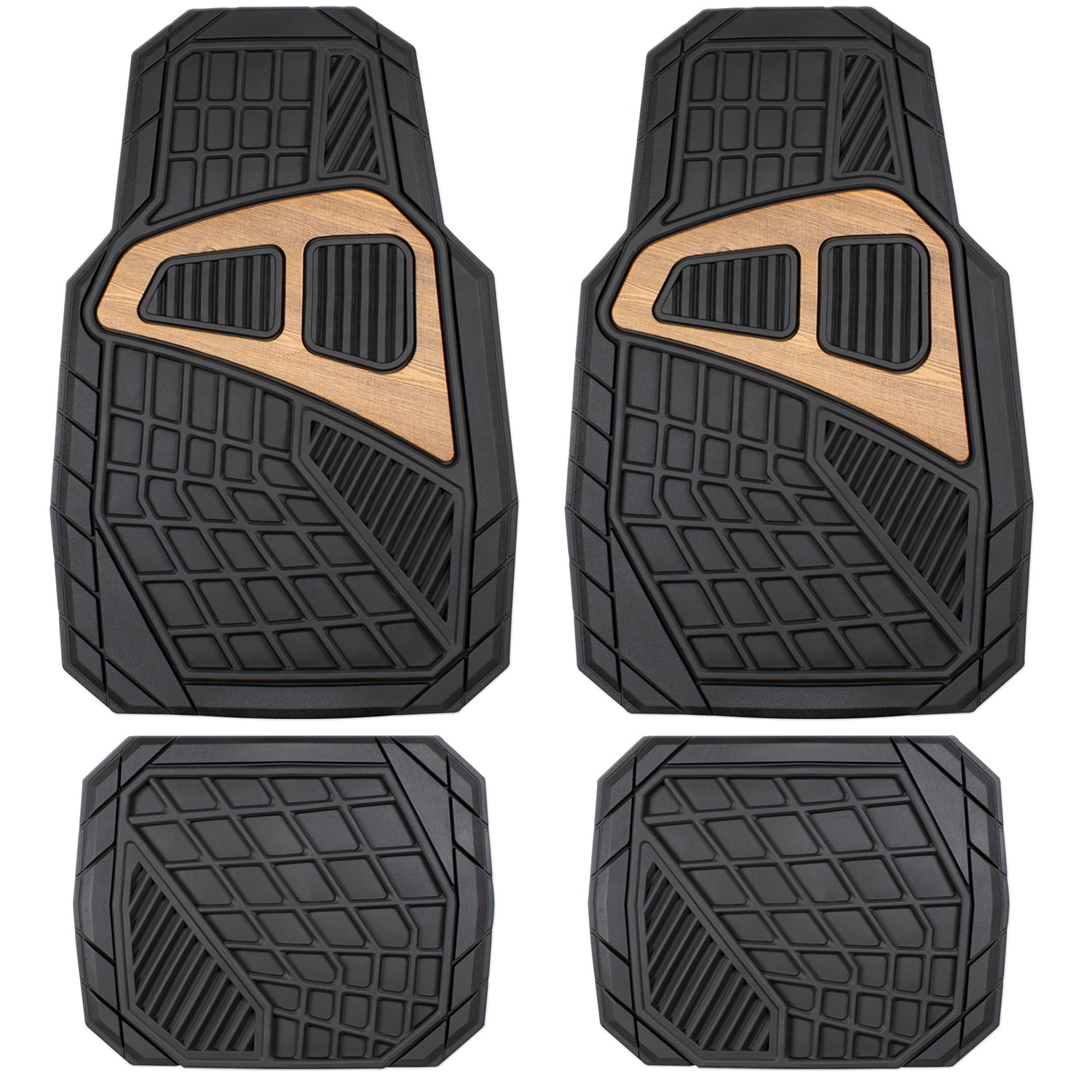 carXS 4pc Black Carbon Metallic Rubber Floor Mats Car Interior Auto Accessories