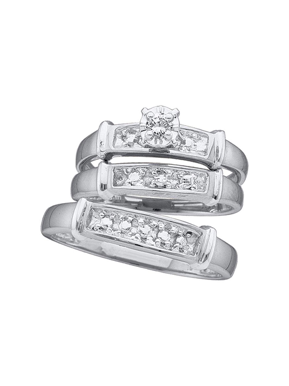 His Her Matching Couple's Wedding Bridal Ring Set In Solid 925 Sterling Silver 