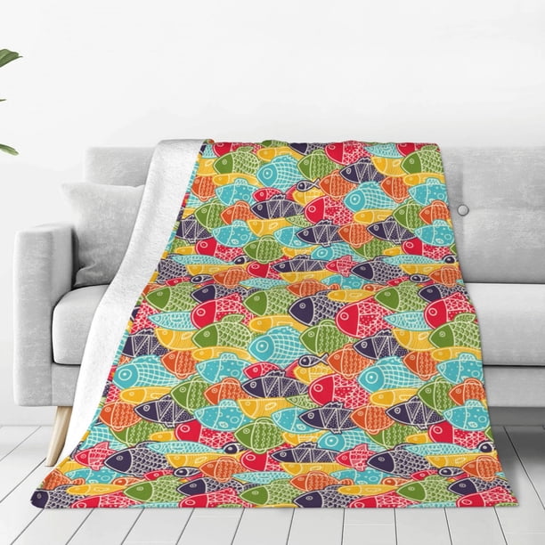Fotbe Colorful Fish 2 Manta de Franela Acolchonada con Estampado, Súper Suave y Esponjosa, Extra Grande para Sofá, Cama, Uso Todo el Año-50"x40"