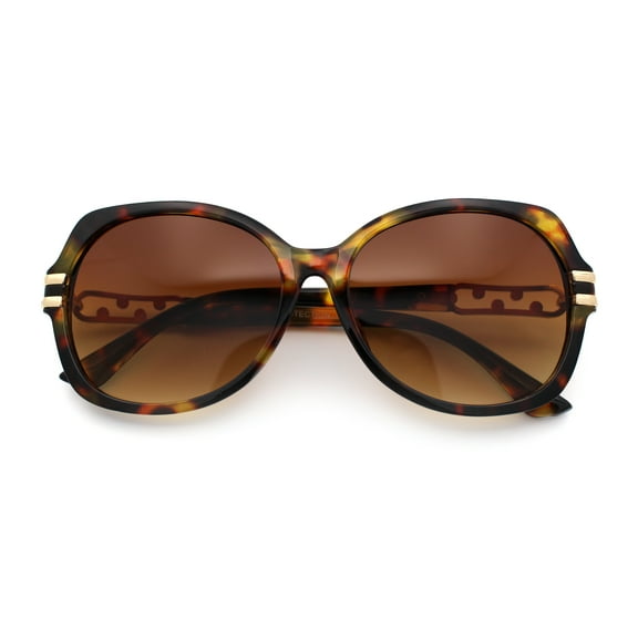 Classic 90s Womens Bejeweled Rhinestone Bling Arm Designer Butterfly Sunglasses Tortoise - Brown