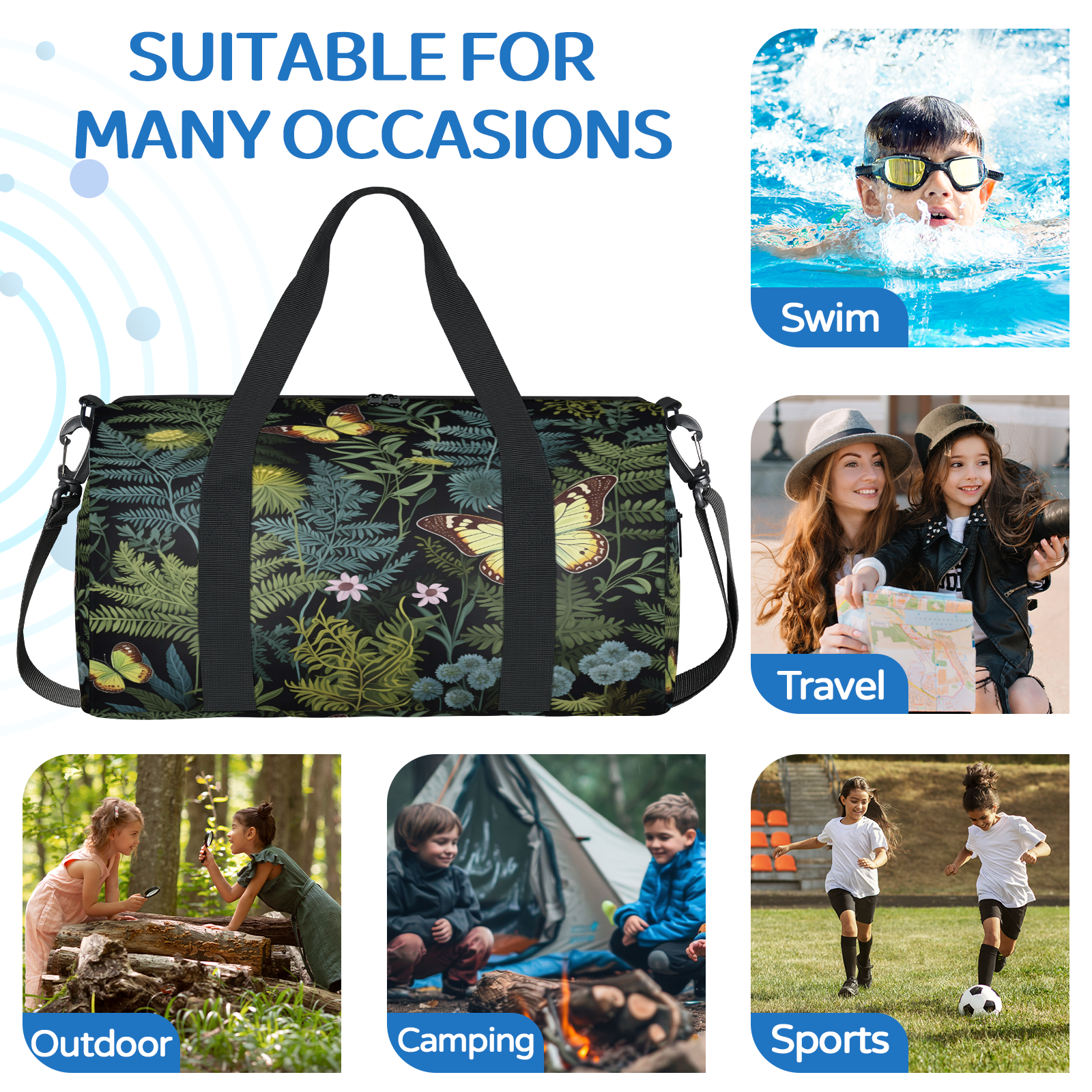 Herdesigns Fern Leaf Leaves Travel Duffle Bag Sports Yoga Weekender Overnight Carry on Workout Bags Lightweight Waterproof Gym Tote Bag for Women