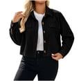 thumbnail image 7 of Corduroy Cropped Jackets For Women Button Down Collared Long Sleeve Coats Fall Casual Trendy Streetwear Crop Outerwear Tops, 7 of 7