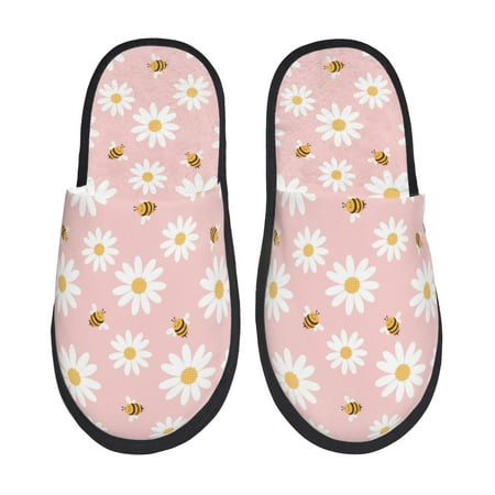 Balery Daisy And Bee Slient Indoor Furry Fleece Comfort House Shoes Soft Non-Slip Home Shoes Cotton slippers House Slippers-- Medium