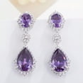 thumbnail image 6 of Amethyst Purple CZ Big Long Drop Flower Leaf Love Heart Earrings for Brides Gift, 6 of 9
