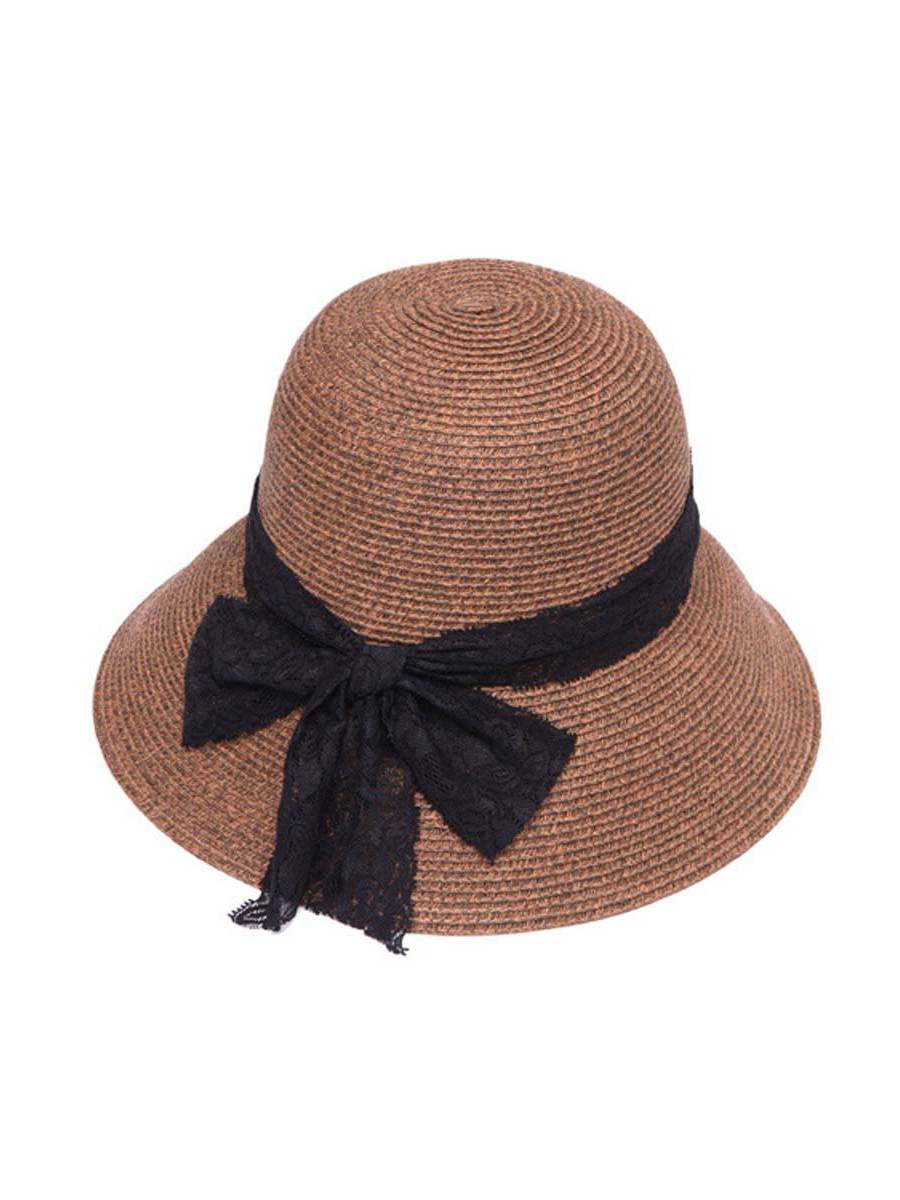 Womens Striped Straw Bucket Hat w 