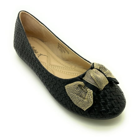 Elegant Women woven ballet flats with a chic gold bow accent. Lightweight comfy and versatile-perfect for work casual outings or evenings blending timeless style with modern charm.