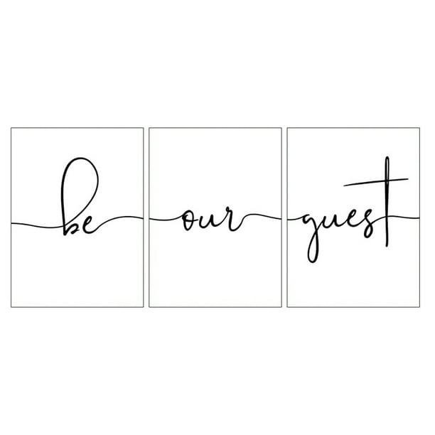 3 piezas de arte de pared "Be Our Guest" sin marco, cuadros colgantes minimalistas para sala de estar, dormitorio, habitación de invitados, pinturas decorativas para colgar en la pared sin marco.