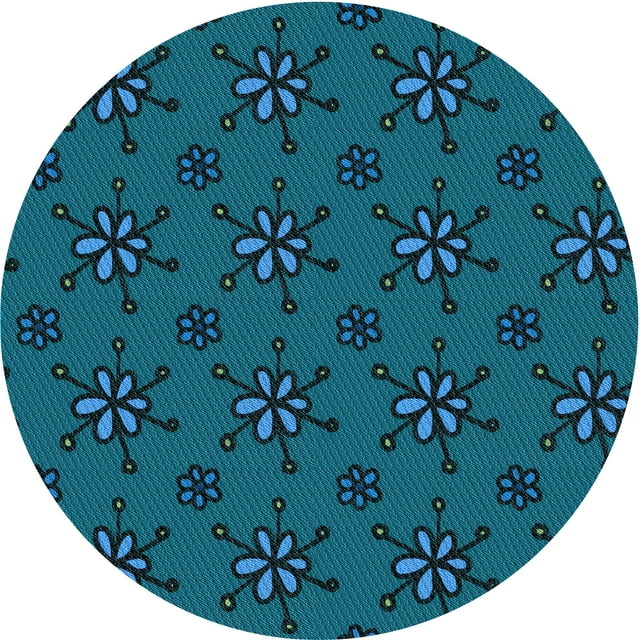 Ahgly Company Machine Washable Indoor Round Transitional Dark Turquoise Green Area Rugs, 3' Round