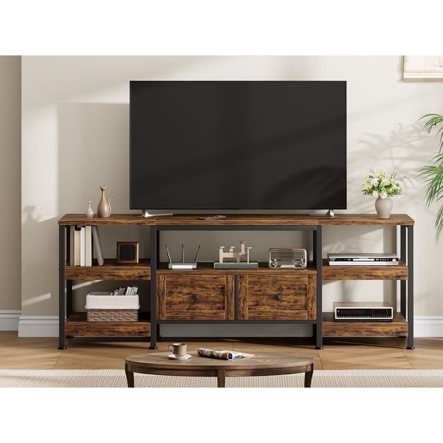 Yeshouse Consola multimedia industrial, centro de entretenimiento rústico, mueble de TV con marco de metal y cajones, mueble de TV moderno estilo granja para sala de estar