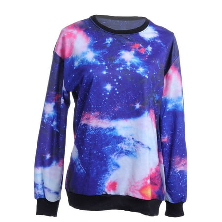 Galaxy Wool Sweater - Womens Multicolor Galaxy Space Stars Long Sleeve Sweater Purple Swe...