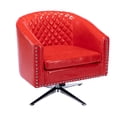 thumbnail image 3 of Swivel Accent Barrel Chair, Modern Tufted PU Leather Upholstered Armchair with Nailhead Trims and Metal Base, Comfy Single Sofa Chair Lounge Chair with Curved Backrest and Armrest for Living Room, Red, 3 of 7