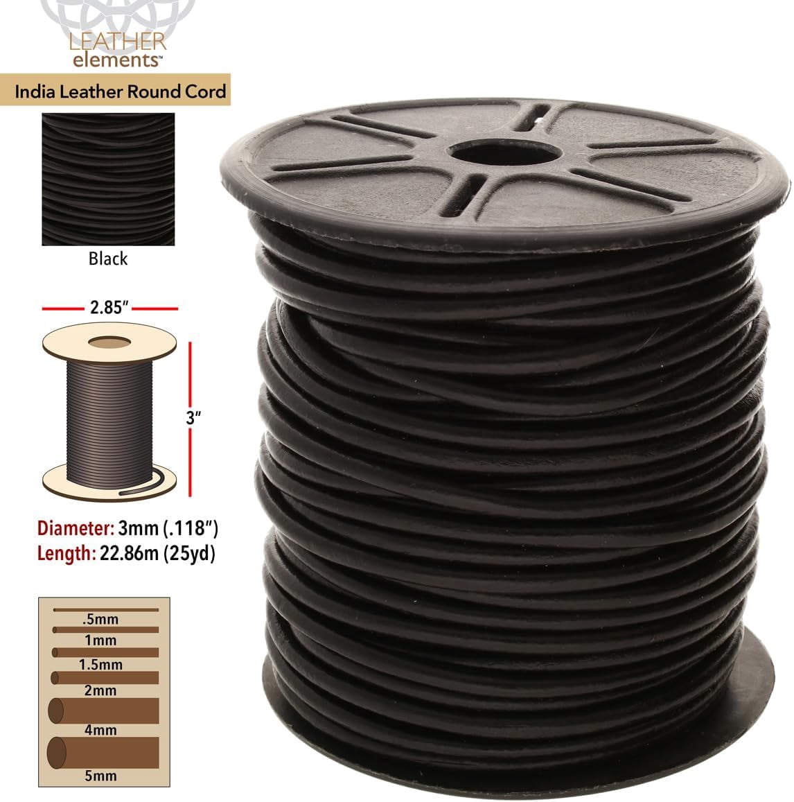 The Beadsmith Leather Cord – Black – 3mm Spool – 25 Yards/22.86 Meters – Indian Leather Thong Ideal for Braiding, Beading, Necklaces, Fine Lacing, Hair Accessories & DIY Jewelry Making