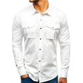 thumbnail image 2 of Men Solid Color Multi-Pockets Slim Fit Long Sleeve Turn Down Collar Shirt Top, 2 of 8