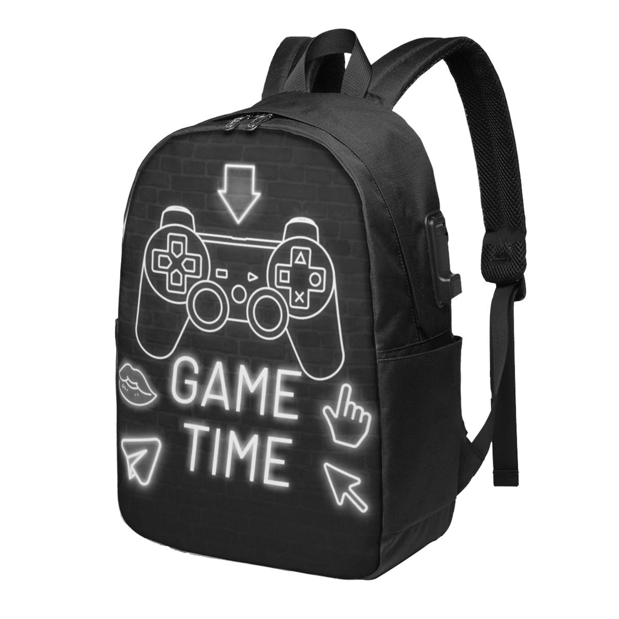 YFYANG 17" Laptop Backpack, Black Gamer Time Gamepad Fashion Travel