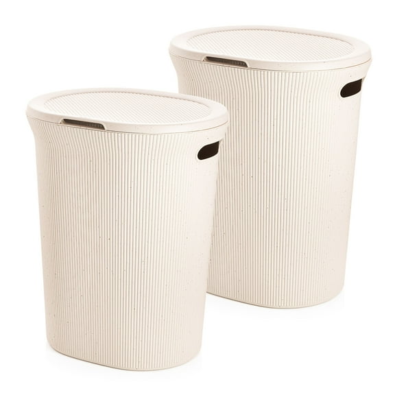 Superio Ribbed Collection - Eco-Friendly Decorative Plastic Laundry Hamper with Lid and Cut-Out Handles, (2 Pack) Basket Organzier
