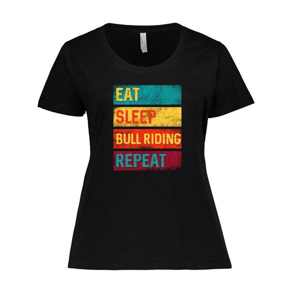 Inktastic Bull Riding Rodeo Eat Sleep Bull Riding Repeat Women's Plus Size T-Shirt