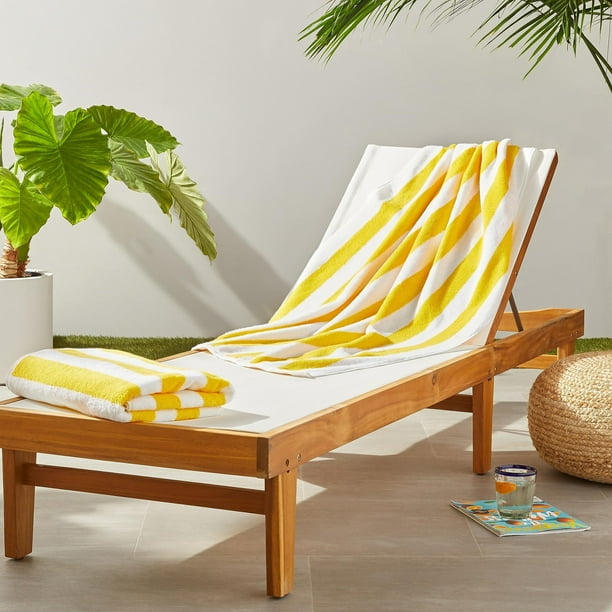 Toalla de playa y alberca a rayas algodón, suave y absorbente, grande, paquete de 2, amarillo, 76 x 152 cm