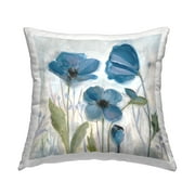 Stupell Industries Blue Blooming Poppies Decorative Printed Throw Pillow, 18 x 18