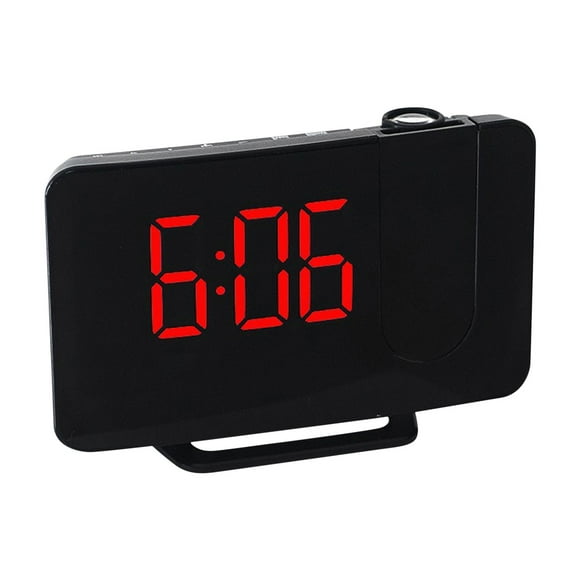 Xihbxyly Reloj de Proyección Led, Alarma Giratoria, Radio Fm con 15 Emisoras, 3 Niveles de Brillo Ajustables, Ideal para Dormitorio U Oficina, Diseño Moderno En Negro, Tamaño 16 X 4,8 X 11,2 Cm.