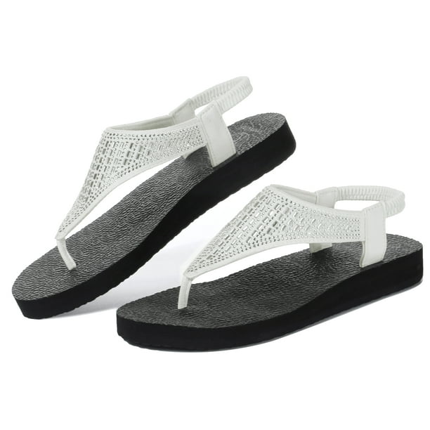 WOTTE Women Slingback Sandals Rhinestone Yoga Mat Flip Flops with Back
