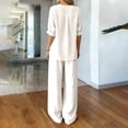 thumbnail image 5 of Lumtrix Women Linen Sets 2 Piece Summer Long Sleeve V Neck Shirts Matching Wide Leg Pants with Pockets Beach Outfits White XL, 5 of 5
