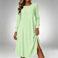 thumbnail image 2 of GUACER Women's Striped Midi Dresses Side Slit Knit Long Sleeve Round Neck Loose Casual Dresses for Vacation Lounge Gift, 2 of 7