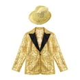 thumbnail image 3 of iiniim Kids Boys Shiny Sequins Blazer with Fedora Hat Wedding Party Formal Tuxedo Suit 6-16 A Gold 8, 3 of 7