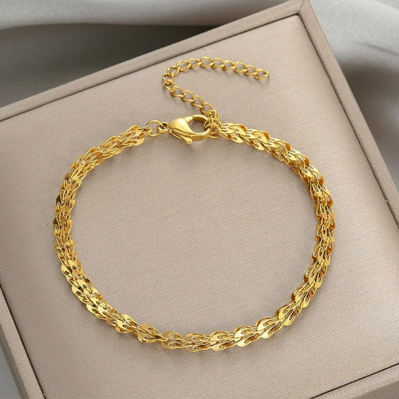 Womens Titanium Steel Geometric Bracelet 18K Gold Plated Vintage Phoenix Tail Bracelet with Line Accents Women Jewelry