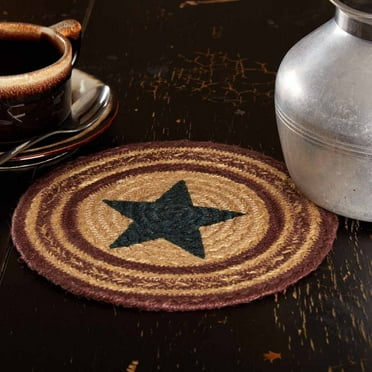 VHC Brands Americana Primitive Tabletop & Kitchen-Potomac Tan Stencil Star Jute Trivet, 8", Burgundy