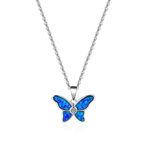 Children's Silver Butterfly Necklace Blue Crystal —AUS Postage—Kids Sterling 925 