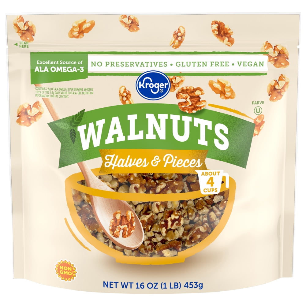 Kroger Gluten Free Vegan Halves and Pieces Walnuts 16 oz - 5 Pack