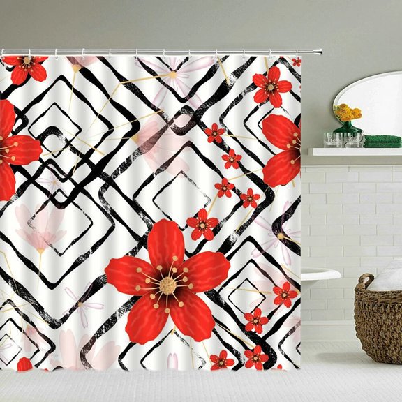 Modern Flower Shower Curtains 3d Print Bathroom Curtain Waterproof Decoration Polyester Fabric With Bath Curtain