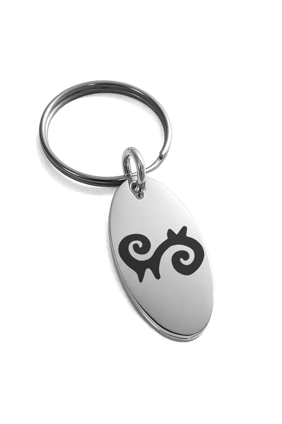Stainless Steel Aztec Energy Rune Engraved Small Oval Charm Keychain Keyring