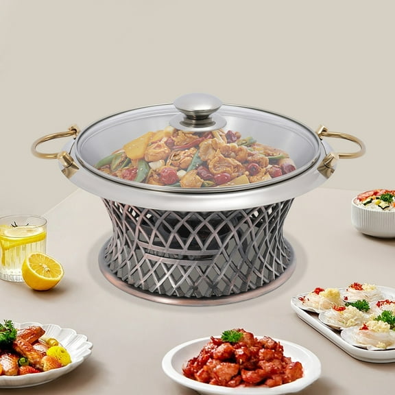 Elegant Bronze Chafing Dish with Clear Glass Lid, Stainless Steel & Aluminum Alloy Food Warmer for Parties, Banquets, and Family Dinners