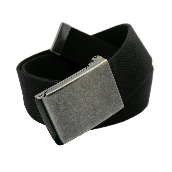 Boys School Uniform Distressed Silver Flip Top Military Belt Buckle with Canvas Web Belt Small Black