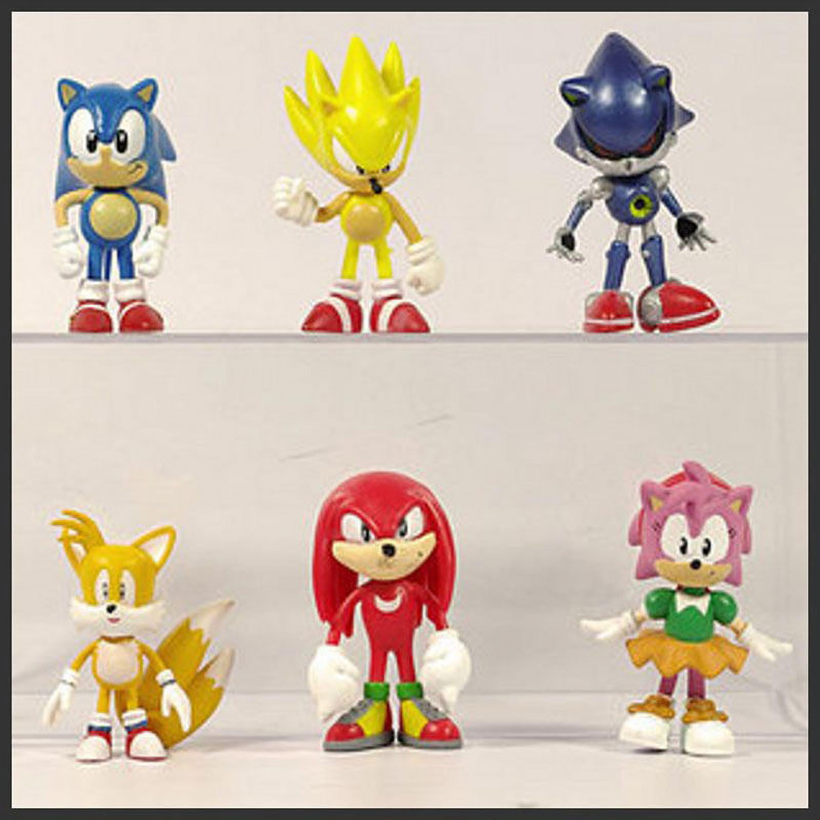 Funnytoys 6PCS/Set Sonic the Hedgehog Action Figures Toys Sonic Knuckles  Tails Amy Metal Sonic Super Sonic PVC Model Toy Great Figurine Gift, 5cm-7cm