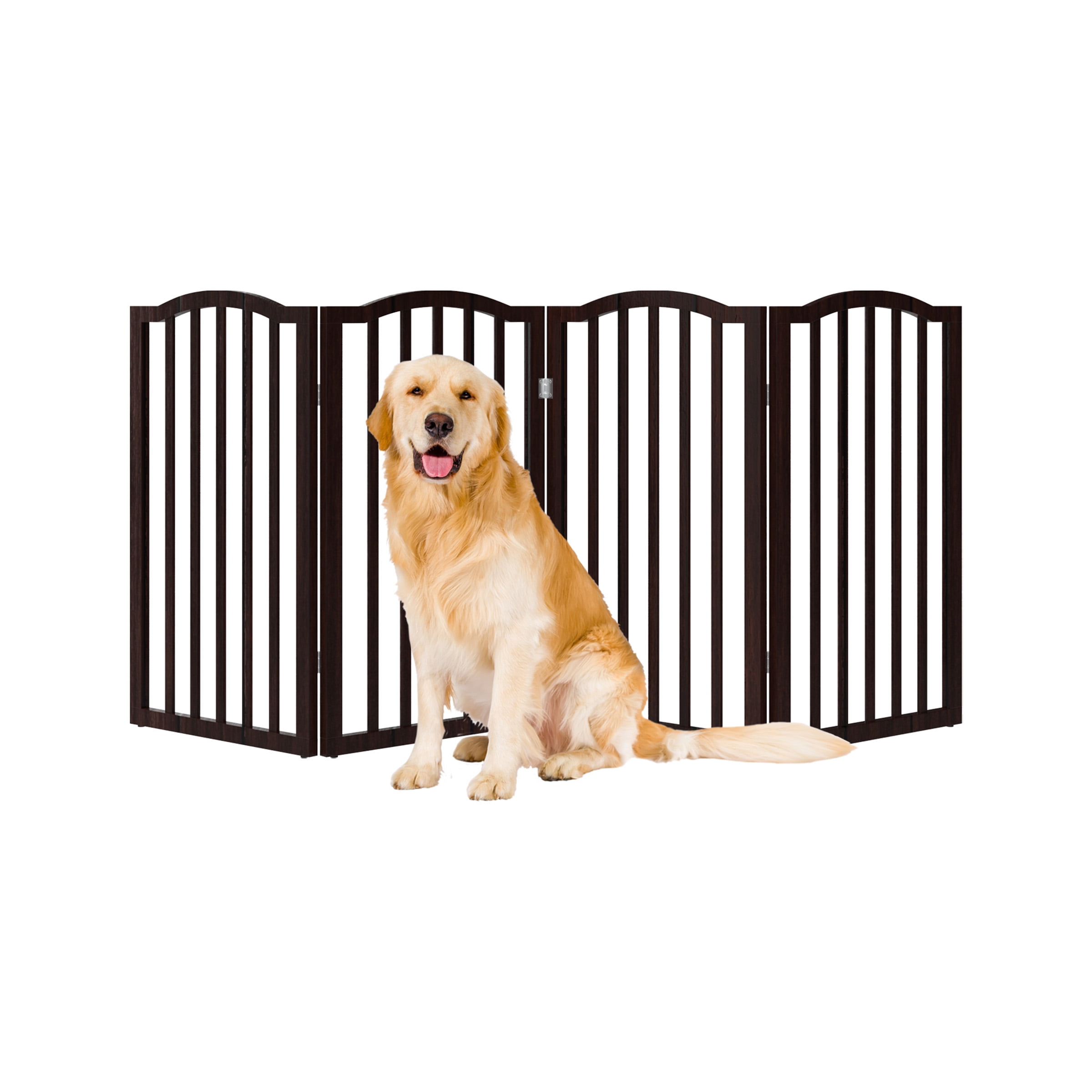 Folding PETMAKER Pet Gate Dog Gate for Doorways Accordion Style Wooden Indoor Dog Fence Stairs or House Freestanding 24-Inch, Brown 