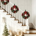 thumbnail image 4 of 12 Inch Small Artificial Pine Leaf Christmas Wreath, Pre-Decorated Holiday Wreath with Ornament Balls, Fabric Bows & Berry Clusters, Hanging Wreath for Narrow Front Door & Small Covered Porch Decor, 4 of 6