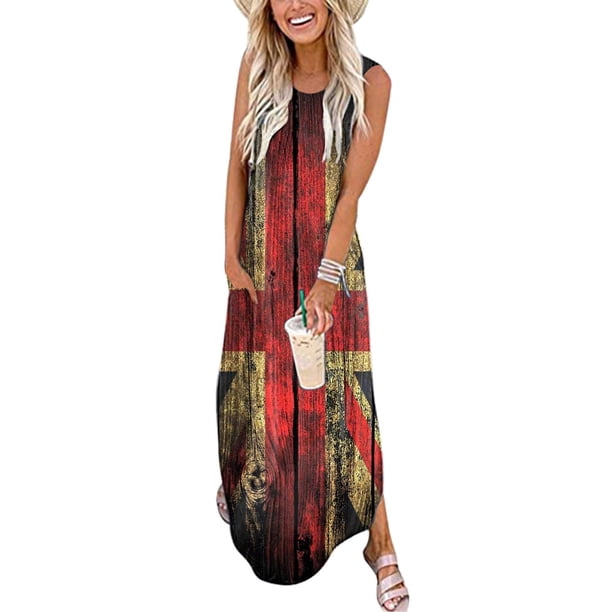 WILLBEST Vestidos de Verano 2025, Vestido Largo Informal Suelto para Mujer, sin Mangas, con Abertura, Vestido Maxi de Verano para Playa con Bolsillos Extra Grande