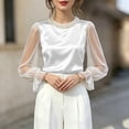 thumbnail image 4 of IUYRTFE Women's Long Sleeve Crew Neck Top Sheer Sleeve Ruffle Cuff Casual Pullover Blouse, 4 of 6