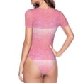 thumbnail image 3 of Uemuo Sparkly Pink Glitter Pattern Women's One Piece Short Sleeve Swimsuit Rash Guard Surfing Modest Quick-drying Swimsuit Beach Essentials-Medium, 3 of 9