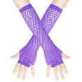 thumbnail image 2 of Elainilye Fashion Halloween Gloves For Women And Men Ladies Girls Long Fingerless Fishnet Lace High Elasticity Gloves,Purple, 2 of 2