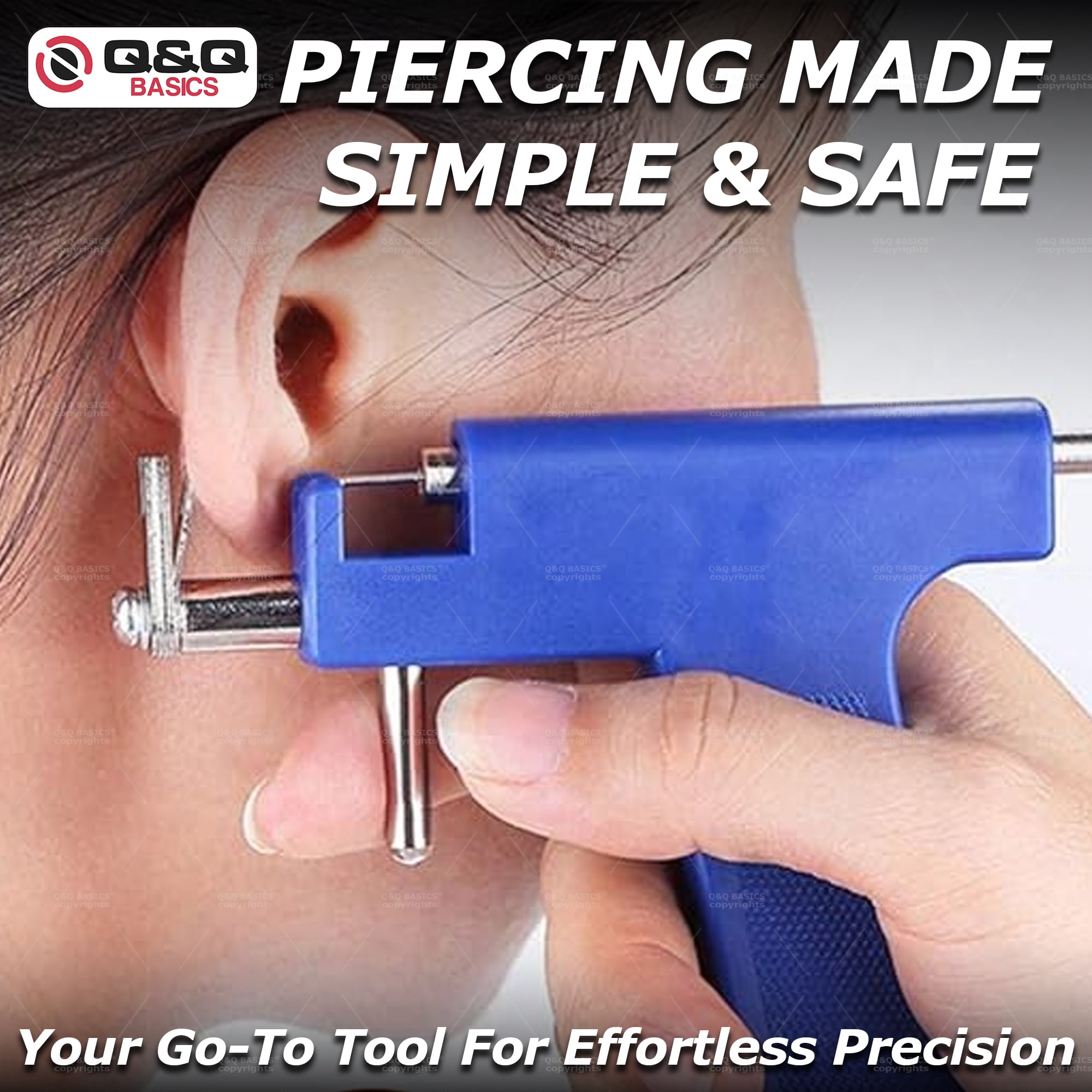 Q&Q BASICS Professional Piercing Gun Kit - Ear Piercing Gun, Nose Piercing Gun, and Body Piercing Gun with Studs Punch Tool Set for Safe and Efficient Piercings