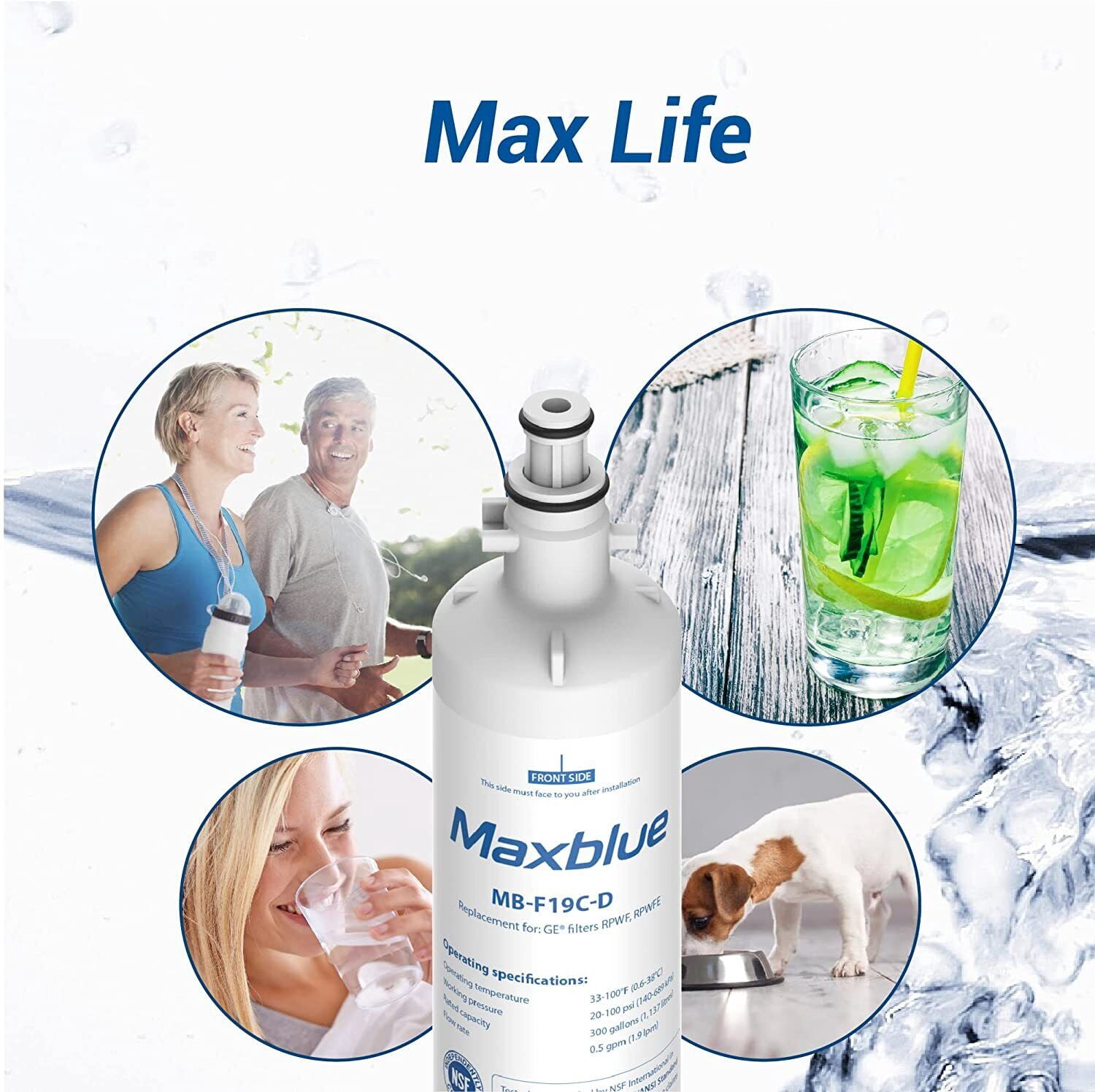 Maxblue Replacement for GE® RPWFE®, RPWF (with CHIP) Refrigerator Water Filter, Compatible with WSG-4, WF277, GFE28GMKES, PFE28KBLTS, GFD28GSLSS, PWE23KSKSS, GYE22HMKES, DFE28JSKSS