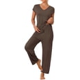 thumbnail image 2 of Conjunto de pijama casual de modal de manga corta para mujer INSPIRE CHIC de 2 piezas, pantalones largos, sudadera XL marrón, 2 of 6