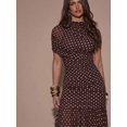thumbnail image 5 of Coffee Brown Polka Dot Ruched Maxi Dress With Short Sleeve And High Neck, 5 of 30