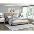 thumbnail image 2 of Pemberly Row Modern Wood Frame Velvet Queen Platform Bed in Light brown, 2 of 9