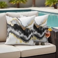 thumbnail image 4 of Black Marble Outdoor Waterproof Pillow Covers, Modern Gradient Abstract Waves Texture Decorative Square Throw Pillowcase Sofa Cushion Sham for Patio/Couch/Chair, 16"x16" 2 Pack, 4 of 8