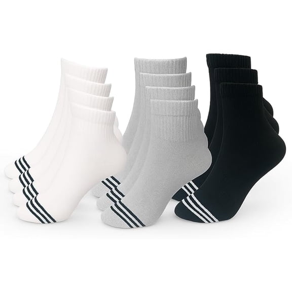 Men's Cotton Ankle Socks Size 7-12 – 6 Pairs White & Grey Breathable Soft Casual Everyday Athletic Work Socks