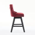 thumbnail image 6 of Set of 2 Swivel Bar Stools, Velvet Upholstered Button Tufted Barstools with Wooden Legs and Chrome Nailhead Trim, Red Counter Height Stools for Kitchen Island, Dining Room, 6 of 24